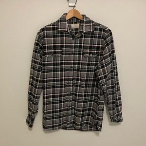 Men’s JACHS cotton plaid flannel button down shirt, gray and black, size medium